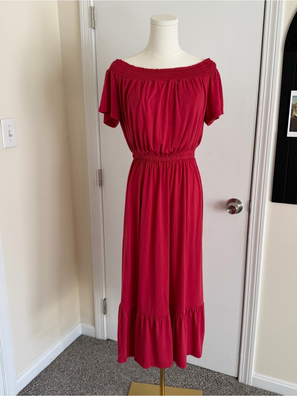 Old Navy Off The Shoulder Cherry Red Fit & Flare Midi Dress